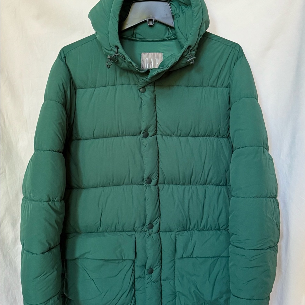 GAP 100% Recycled Nylon Puffer Jacket Palisade Green Size Men's Small
